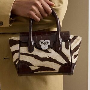 Lauren Ralph Lauren Brown and Cream Zebra-Print Satchel
